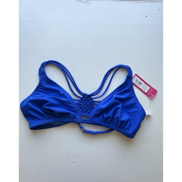 New Xhiliration Swim Suit Bikini Top Women's L Colbalt Blue Racerback Unpadded - Picture 1 of 5